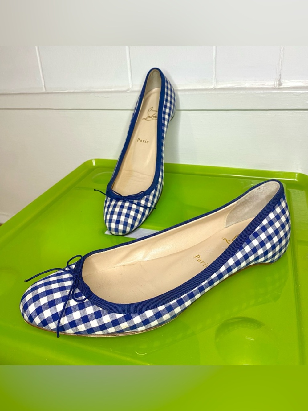 Christian Louboutin Blue and White Gingham Ballet Flats